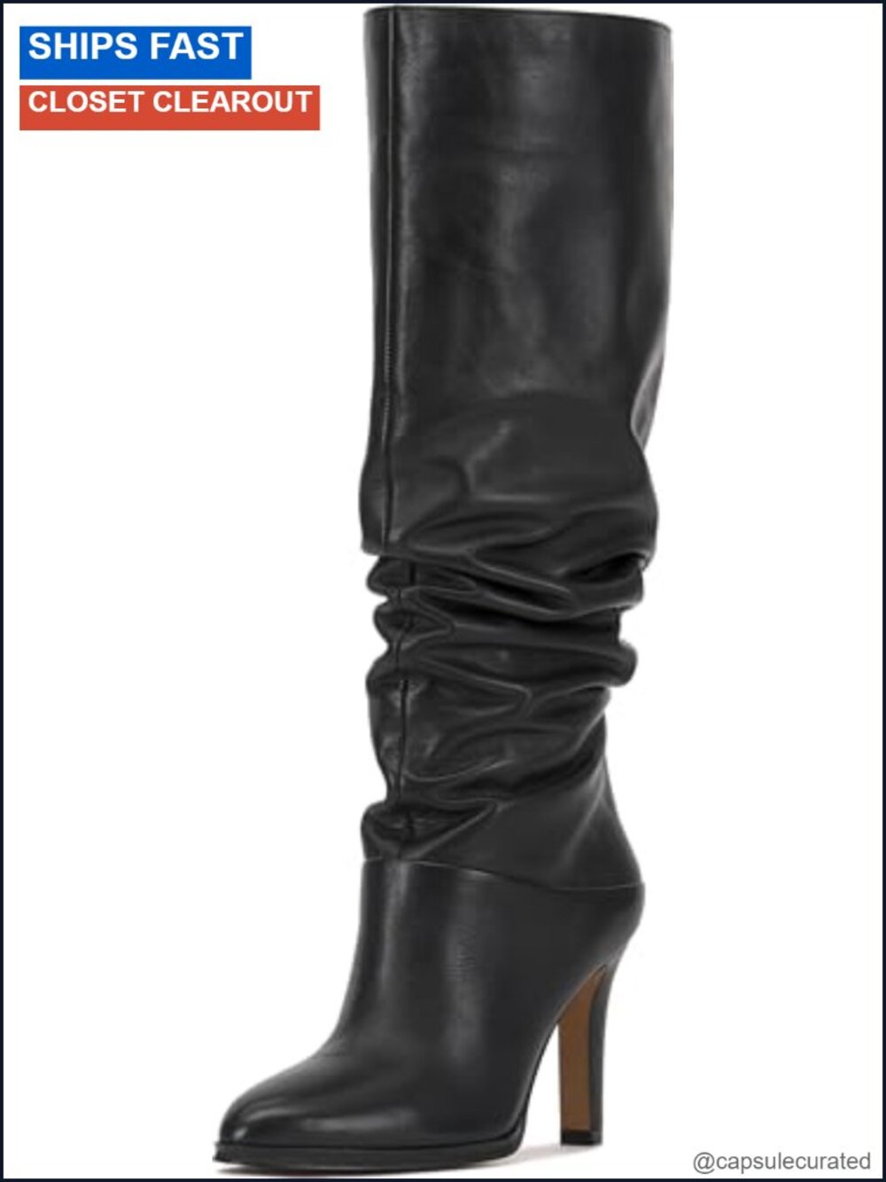 Womens Leather Knee High Slouchy Stiletto Boots Almond Toe Zip